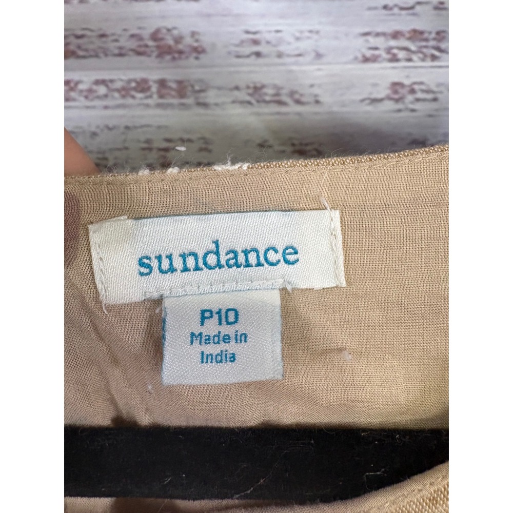 Sundance Embroidered Eyelet Boho Shift Dress Tan Cotton Bell Sleeve Petite 10 - Picture 4 of 14